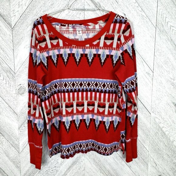 Victorias Secret Pajama PJ Set Womens Small Thermal Fair Isle Ski Red Holiday - Picture 2 of 7